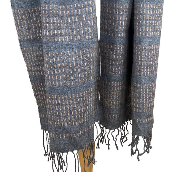 NWT Cecchi e Cecchi 100% Wool Italian Gray & Tan Stripe Fringe Scarf-OS - Picture 4 of 10
